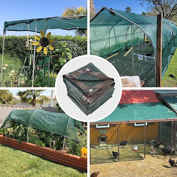 40% 10 X 10 FT Green Shade Cloth, Outdoor Woven Sun Shade with Grommets, Durable Breathable Netting Shading Antifreezing for Patio, Garden, DIY Home, Plants Cover, Greenhouse, Dog Kennel