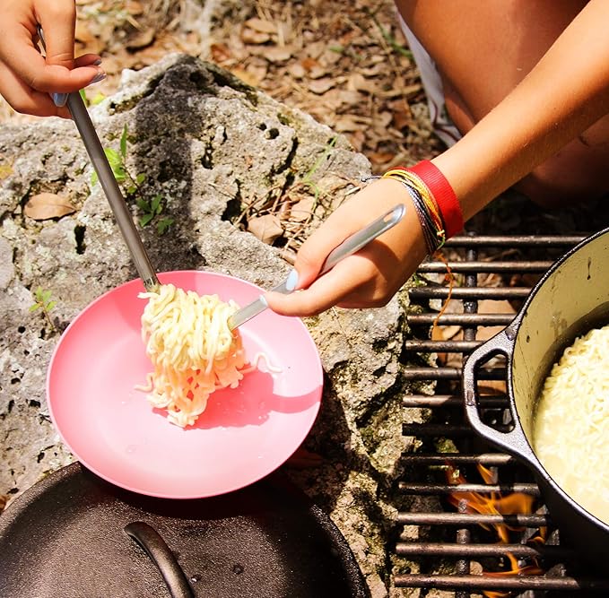 Tapirus - Long Spork and Long Spoon Set - 9.4-inch Long Deep Reach Stainless Steel Eating Utensils for MRE Bag - Keep Hands Clean and Away from Heat - Carry Bag Ideal for Hiking, Camping, Backpacking