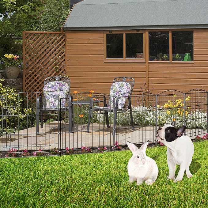 INJOPEXI Garden Fence 12 Panels 23.6ft (L)×24in (H) Decorative Garden Fences with 11 Fence Panels + 1 Gate Rustproof Wire No Dig Garden Fence Animal Barrier Fencing for Outdoor Backyard Patio - Black