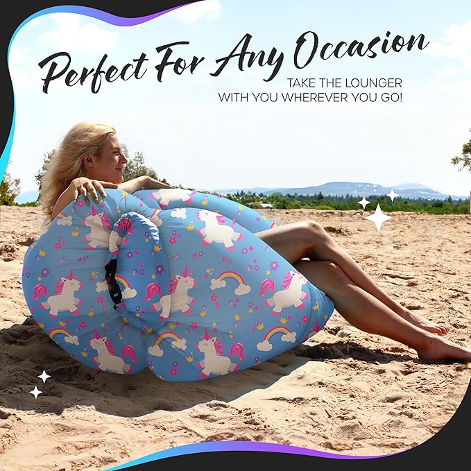 Nevlers Inflatable Lounger | 210T Polyester Inflatable Chair | No-Pump Blow Up Couch | Camping Couch Air Sofa Bed w/ 450 lbs. Cap., Pockets & Matching Bag | Use as Inflatable Couch for Adults & Kids