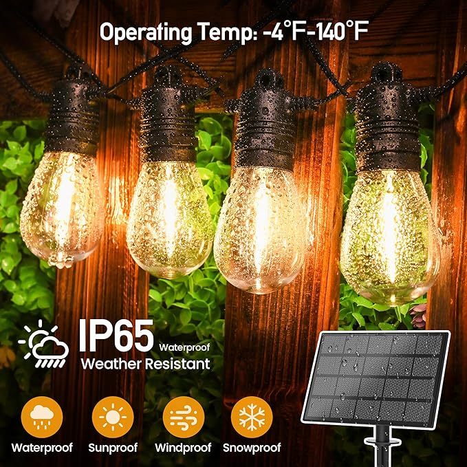 Solar String Lights Outdoor Waterproof 54 FT 16 Sockets 17 LEDs Patio Lighting, USB Charge & Remote Controlled Dimmer Timer, Solar Outdoor Lights for Patio Yard Outside Camping Party 2700K