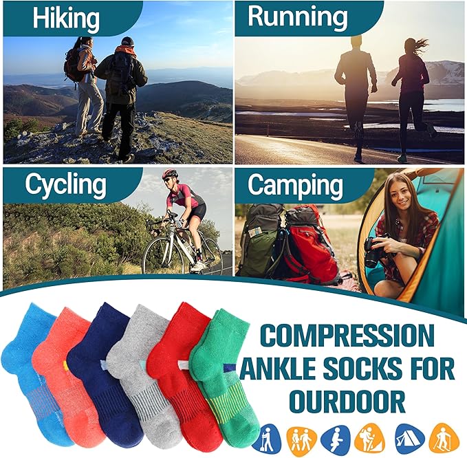 6 Pairs Merino Wool Ankle Running Hiking Socks Compression Support Breathable Thick Cushion No Show Socks for Women Men