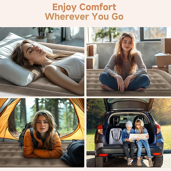 Air Mattress Full with Built-in Pump 18", Comfortable Self-Inflating Air Mattress with High-Speed Pump, Durable Blow Up Mattress Full with Storage Bag for Guests, Camping, Travel