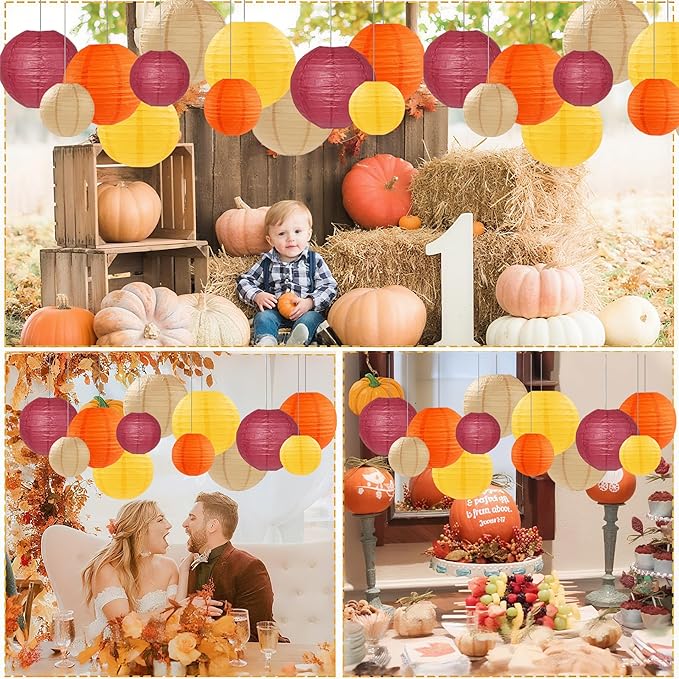 Burgundy Maroon Wine Paper Lanterns Decorative 12pcs Party Hanging Decorations for Rustic Fall Party Bridal Shower Wedding Baby Shower Graduation Anniversary Room Decor