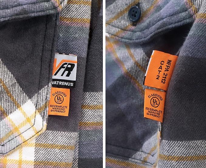 VATRENUS FR Shirts for Men Plaid Flannel Jacket 8.5oz Heavyweight Flame Resistant Welding Shirt