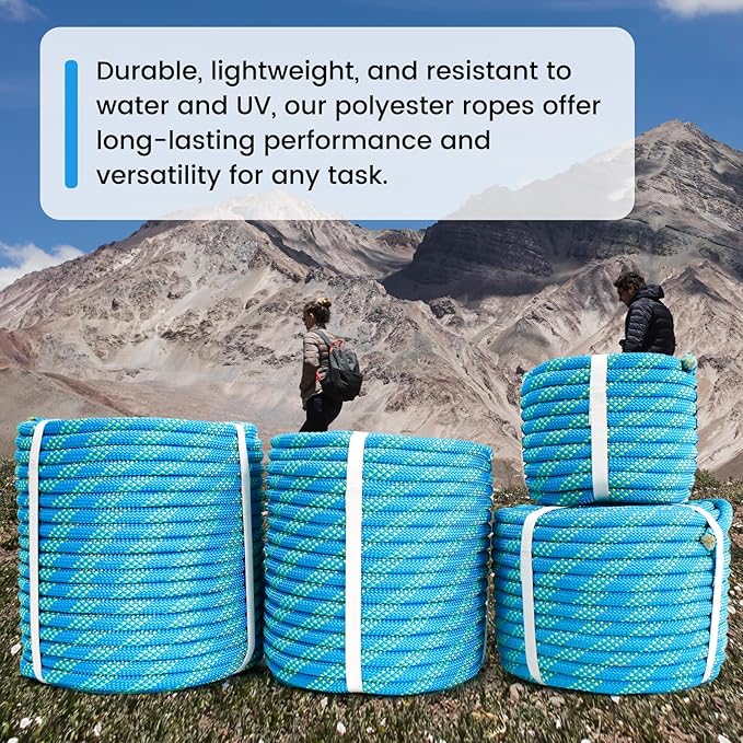 Double Braid Polyester Rope 1/2inch 100ft, 5290lbs Breaking Strength, Blue Arborist Rigging Rope for Various Indoor Outdoor Applications Hiking Camping Swing Sailing
