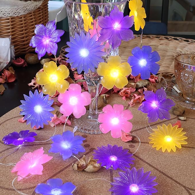 Flower Lights Cute Fairy String Lights Floral Room Decor Night Lights USB Plug in or Battery Power String Lights Indoor Remote Control 8.5ft 20LED