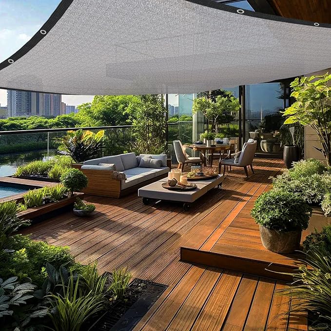 Sun Shade Cloth with Grommets,90% UV Protection Shade Fabric,Pergola Shade Cover Canopy Fence Privacy Screen Balcony,Sunshades for Patio Pergola Garden Backyard Porch Outdoor,Grey-8x8FT