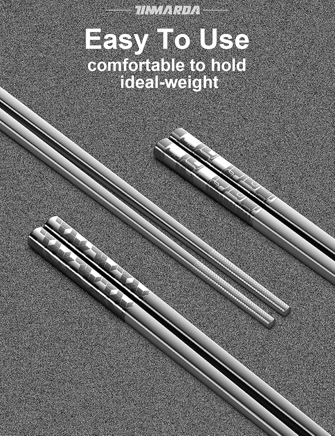 Metal Chopsticks Reusable 18/8 Stainless Steel Chopstick Sleek Engraving Patterns Chop Sticks Reusable Dishwasher Safe Non-Slip Japanese Korean ChopStick 5 Pairs Present Set