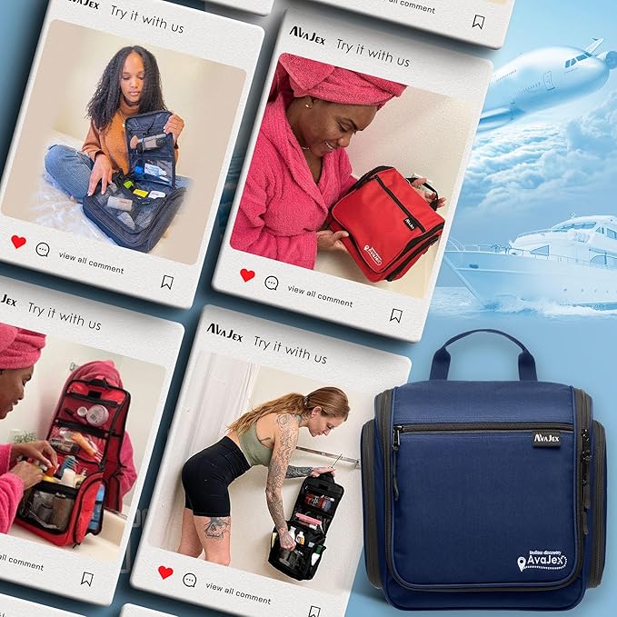 Travel Toiletry Bag for Men and Women - Large Hanging Toiletry Organizer - Waterproof Hygiene Bag with Metal XXL Swivel Hook, with Sturdy Zippers and 19 Compartments for Toiletries, Makeup, Cosmetics