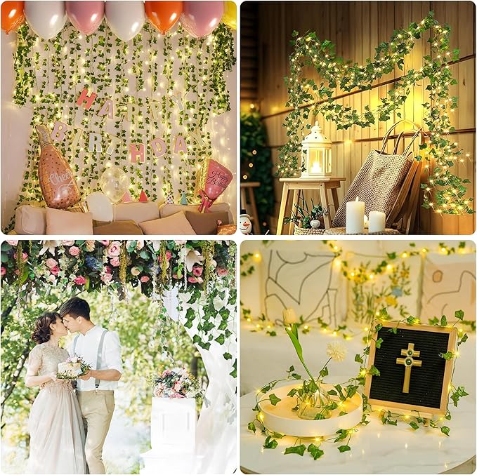YOUNGAR Ivy Vines with Fairy Lights,Leaf String Lights Battery/USB Operated,23FT 73LED Fake for Bedroom Wall Room Wedding Birthday Garden Party Wall Room Decor (Warm White)