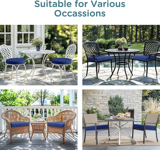 Codi Outdoor Chair Cushions Set of 2 19x19 Inch, Waterproof Seat Cushion for Patio Furniture with Handles & Adjustable Straps, Fade Resistant - Navy Blue