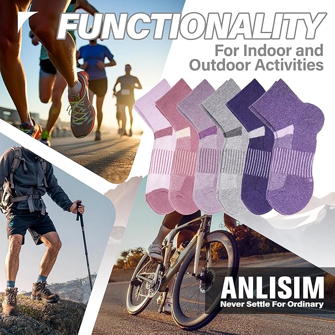 6 Pairs Merino Wool Ankle Running Hiking Socks Compression Support Breathable Thick Cushion No Show Socks for Women Men