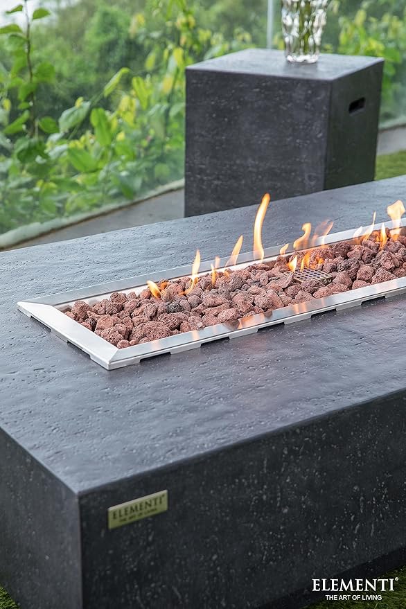 Elementi | Hampton Gas Fire Pit Cast Concrete 56" Rectangular Fire Table, Outdoor Fire Pit Electronic Ignition | Canvas Cover, Lava Rock Included | Dark Gray (Propane Gas)
