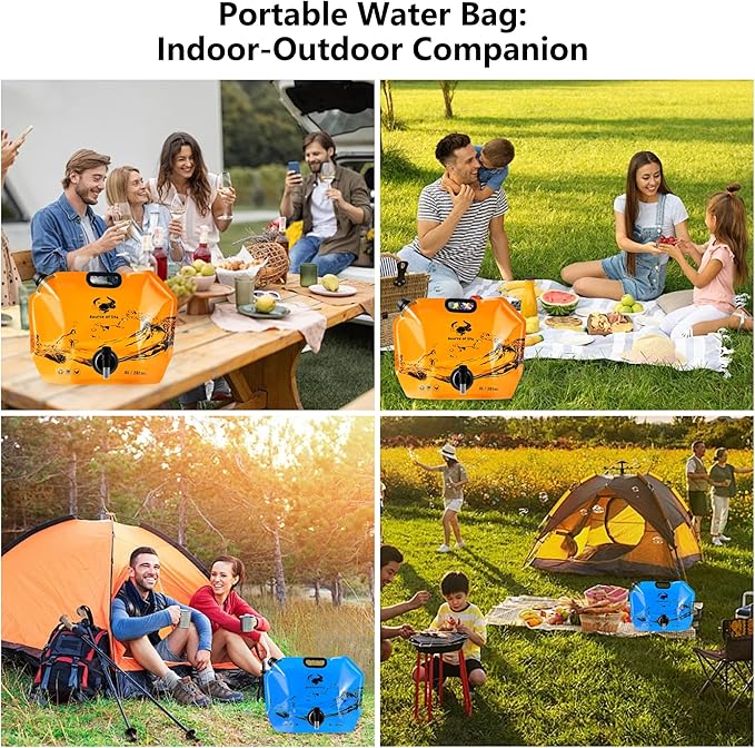 Collapsible 8L Water Storage Bag, BPA-Free Portable Folding Water Jug with Adjustable Faucet, Leakproof Emergency Water Bag for Camping, Hiking, Riding, Outdoor Sport (Orange, 1)