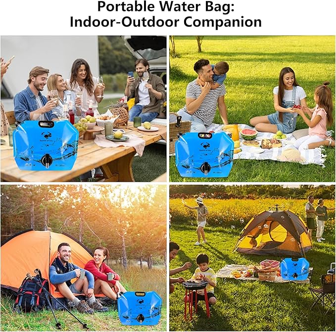 Collapsible 8L Water Storage Bag, BPA-Free Portable Folding Water Jug with Adjustable Faucet, Leakproof Emergency Water Bag for Camping, Hiking, Riding, Outdoor Sport (Blue, 2)