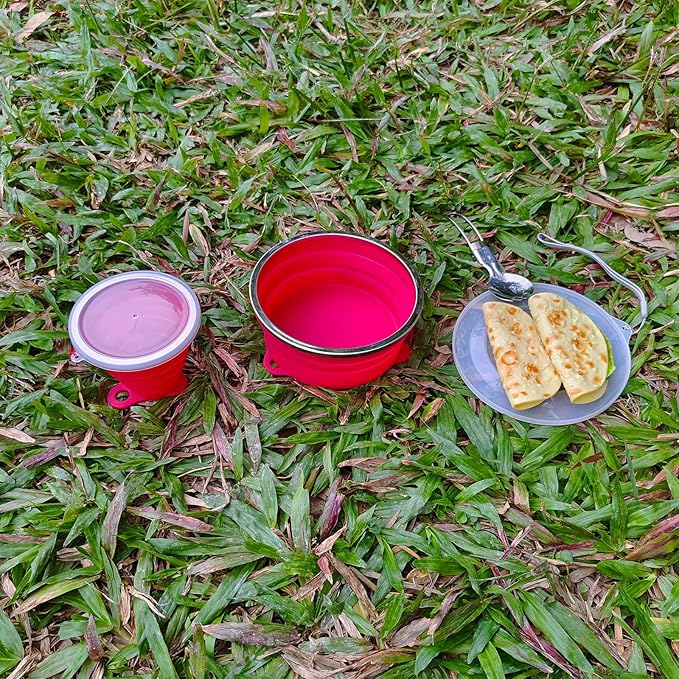Mess Kit for Camping Silicone Collapsible Bowl Collapsible Cup and Stainless Steel Spoon for Backpacking Outdoor Hiking Traveling and Picnic