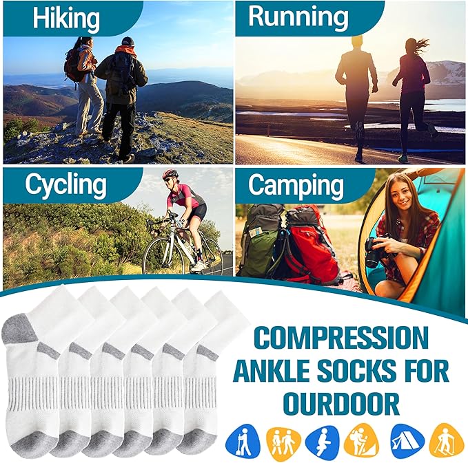 6 Pairs Merino Wool Ankle Running Hiking Socks Compression Support Breathable Thick Cushion No Show Socks for Women Men