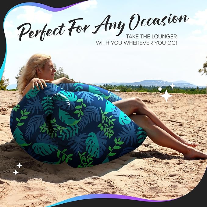 Nevlers Inflatable Lounger | 210T Polyester Inflatable Chair | No-Pump Blow Up Couch | Camping Couch Air Sofa Bed w/ 450 lbs. Cap., Pockets & Matching Bag | Use as Inflatable Couch for Adults & Kids