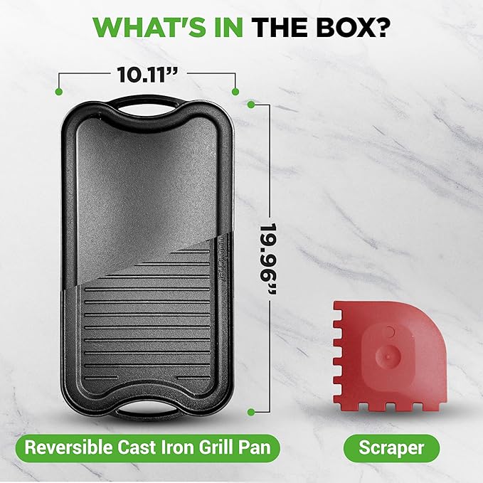 NutriChef Reversible Cast Iron Griddle – Flat & Grill Sides, Extra-Wide, Oven Safe, PFOA & PFOS Free, Compatible with Multiple Stovetops