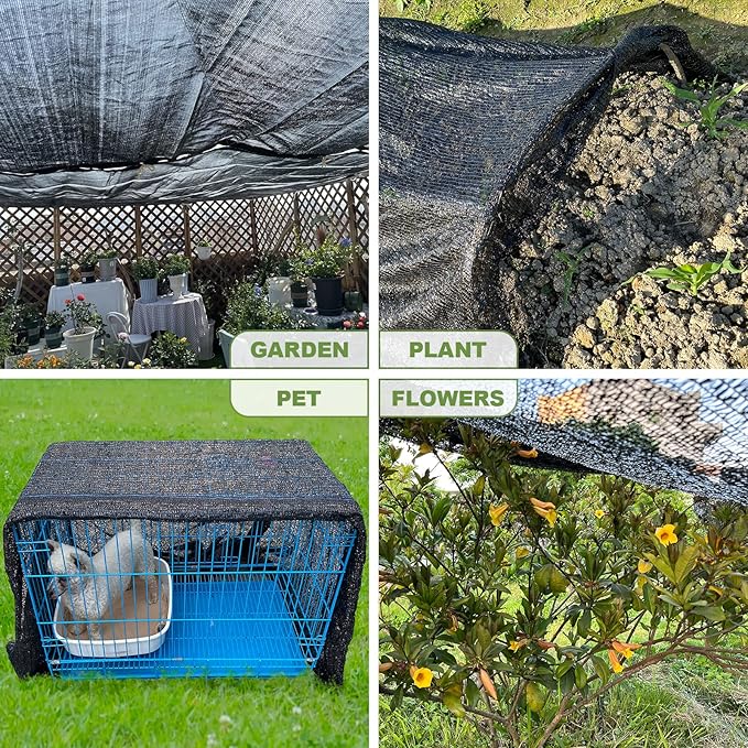 50% Shade Cloth, 6.5x10FT Black Sun Shade Cover for Plants, Garden, Greenhouse, Patio, Chicken Coop