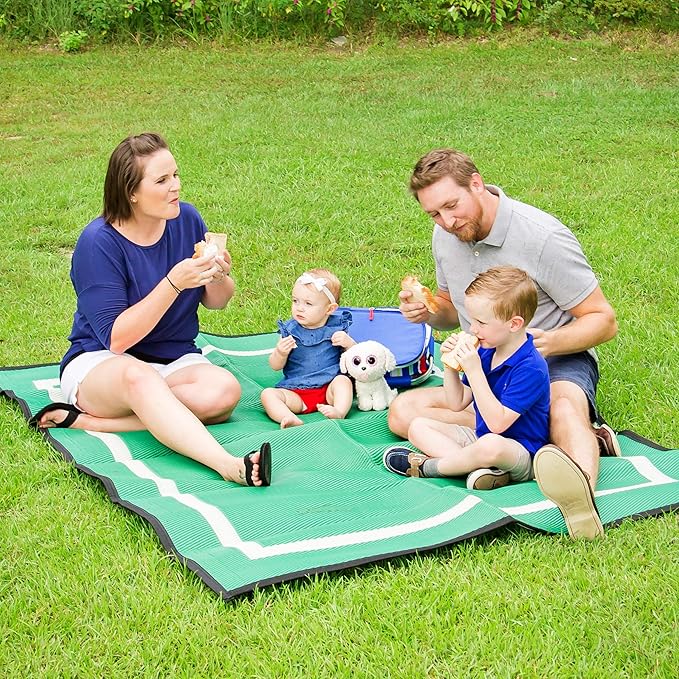 5x7 Green Outdoor RV Mat with Carry Bag – Extra Thick 5mm Recycled Poly Rug – Waterproof, Heavy-Duty, Reversible – Luxury Camping Mat for Patio, Beach, Deck (Green with Carry Bag, 5'x7')