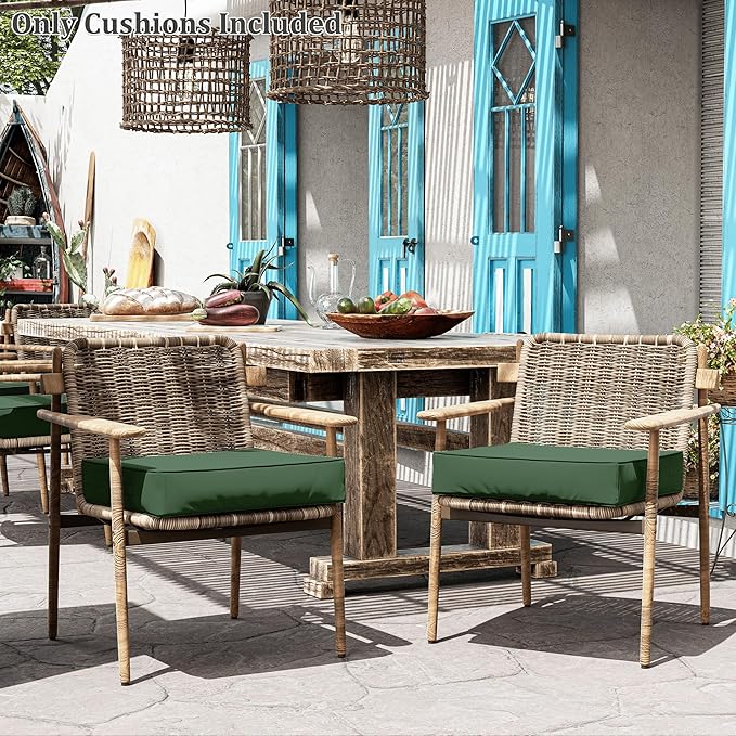 Patio Chair Cushions 24 X 24 X 5 Inch Waterproof Outdoor Seat Cushions for Patio Furniture, Outdoor Sofa Couch Pads with Ties & Handle, Set of 2, Green