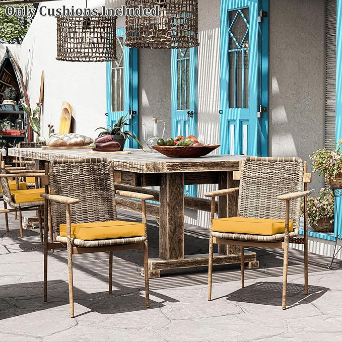 Patio Chair Cushions 17 X 16 X 3 Inch Waterproof Outdoor Seat Cushions for Patio Furniture, Outdoor Sofa Couch Pads with Ties & Handle, Set of 2, Yellow