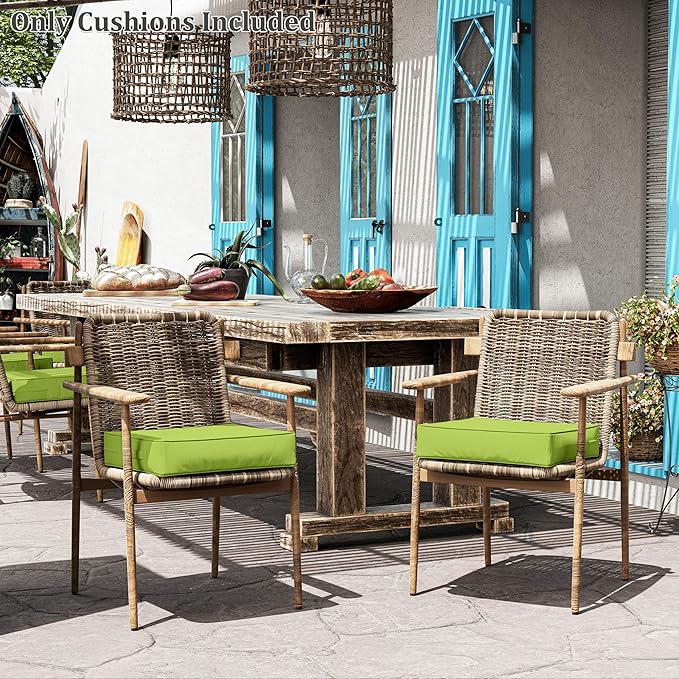 Patio Chair Cushions 19 X 19 X 4 Inch Waterproof Outdoor Seat Cushions for Patio Furniture, Outdoor Sofa Couch Pads with Ties & Handle, Set of 2, Grass Green