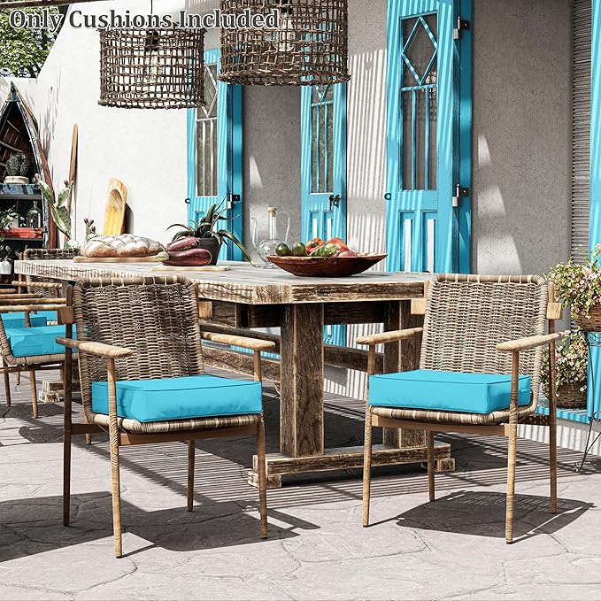 Patio Chair Cushions 19 X 19 X 4 Inch Waterproof Outdoor Seat Cushions for Patio Furniture, Outdoor Sofa Couch Pads with Ties & Handle, Set of 2, Lake Blue