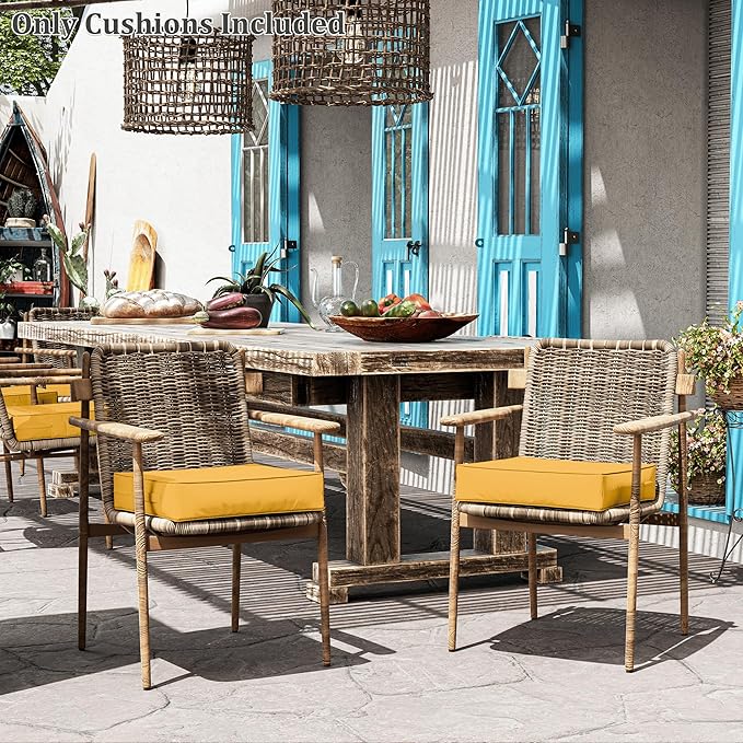 Patio Chair Cushions 19 X 19 X 4 Inch Waterproof Outdoor Seat Cushions for Patio Furniture, Outdoor Sofa Couch Pads with Ties & Handle, Set of 2, Yellow