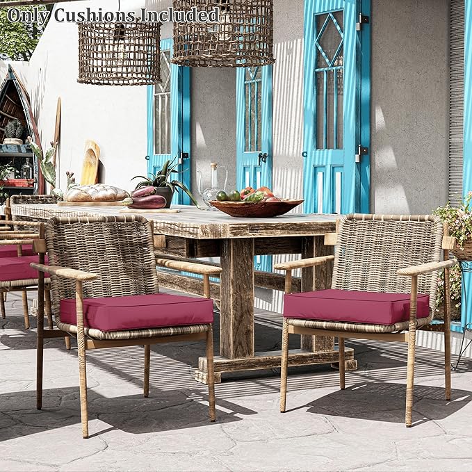 Patio Chair Cushions 22 X 22 X 4 Inch Waterproof Outdoor Seat Cushions for Patio Furniture, Outdoor Sofa Couch Pads with Ties & Handle, Set of 2, Fuchsiared