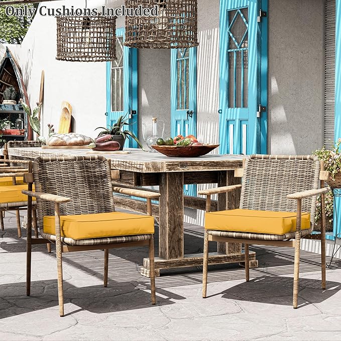 Patio Chair Cushions 22 X 22 X 4 Inch Waterproof Outdoor Seat Cushions for Patio Furniture, Outdoor Sofa Couch Pads with Ties & Handle, Set of 2, Yellow