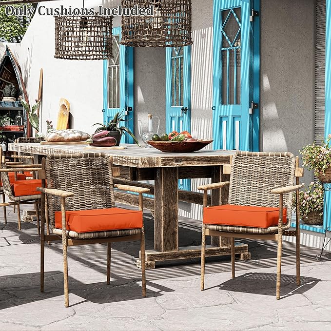 Patio Chair Cushions 18.5 X 16 X 4 Inch Waterproof Outdoor Seat Cushions for Patio Furniture, Outdoor Sofa Couch Pads with Ties & Handle, Set of 2, Orange