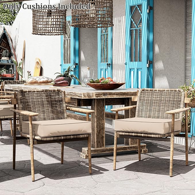 Patio Chair Cushions 24 X 24 X 5 Inch Waterproof Outdoor Seat Cushions for Patio Furniture, Outdoor Sofa Couch Pads with Ties & Handle, Set of 2, Sand