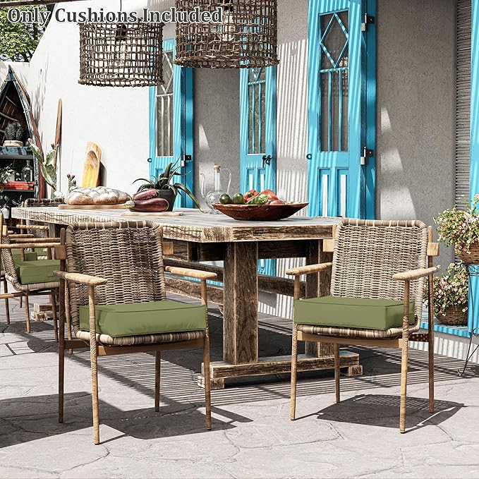 Patio Chair Cushions 18.5 X 16 X 4 Inch Waterproof Outdoor Seat Cushions for Patio Furniture, Outdoor Sofa Couch Pads with Ties & Handle, Set of 2, Light Green