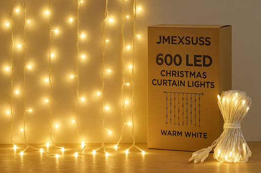 Transform Any Space with JMEXSUSS 600 LED Christmas Curtain Lights — Warm White Magic for Holidays & Everyday Décor