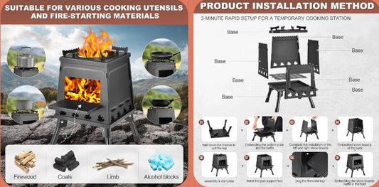 Compact Fire Power Anywhere: Cast Iron Wood Burning Camping Stove with Carry Bag