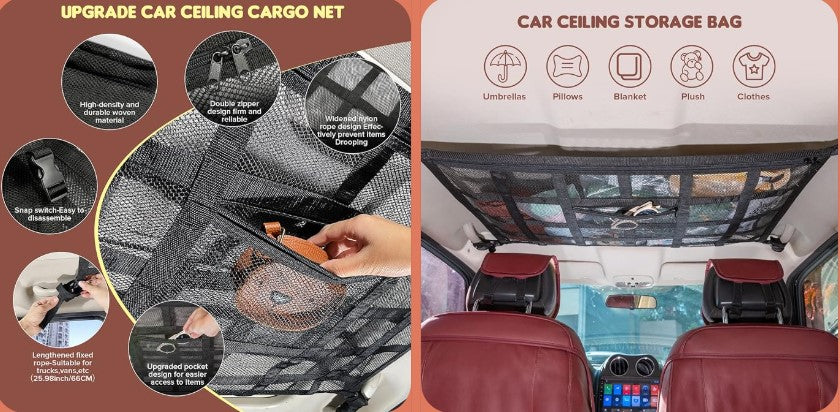 Maximize Your Car Space: Kaskawise SUV Ceiling Cargo Net Pocket for Road Trips & Camping