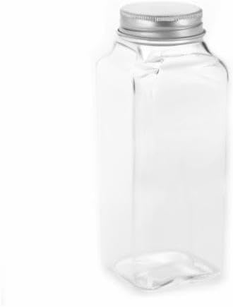 8 Extra Large, 8oz, BEST VALUE, Glass Spice Jars with 113 PVC Clear, plus 126 pre-printed Spice Chalkboard Labels. 8 Square Empty Jars, Airtight Cap, Pour/Sift Shakers