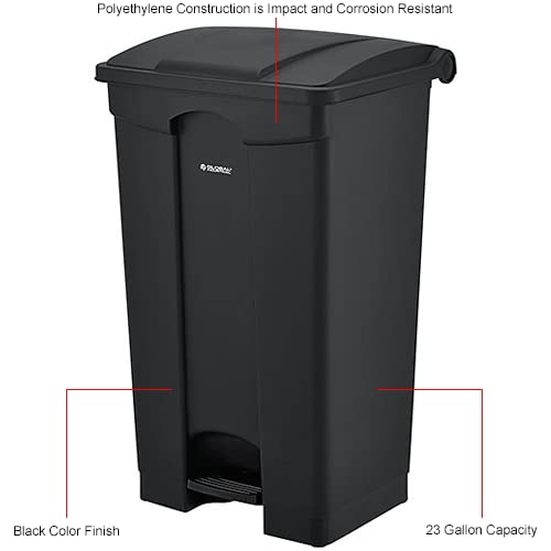 Global Industrial Plastic Rectangular Step On Trash Can, 23 Gallon, Black