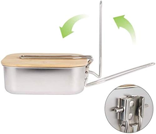 Stainless Steel Camping Cookware Pot with Bamboo Chopping Board, Camping Mess Tin with Foldable Handle and Lid, Applicable for Camping Hiking BackPacking (30oz)