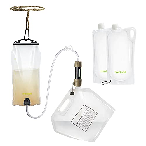 Miniwell Ultralight Gravity Water Filter Straw - Versatile Hiker Kit with Reservoir and Bottles. Emergency Hurricane Storm Supplies