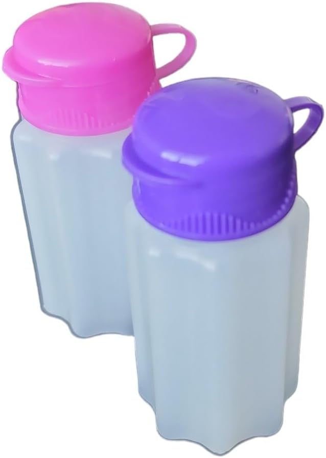 Spill-Proof Flip-Lid Mini Salt & Pepper Shakers | Compact Durable Plastic Travel Spice Dispenser Set for Lunch Bags, Camping & Outdoor Cooking | Pink and Purple (1 Pair)
