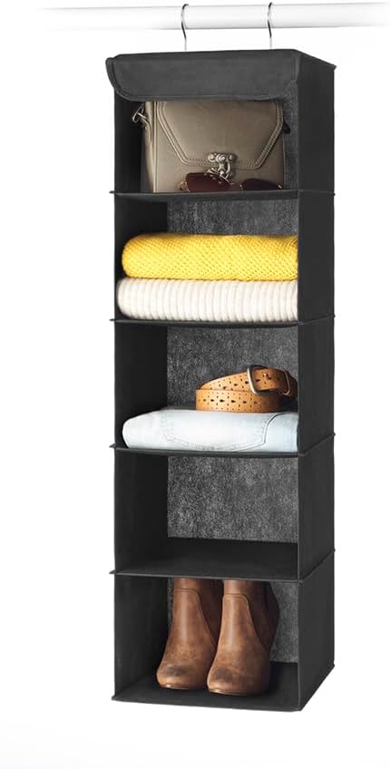 Whitmor 5 Section Closet Organizer - Hanging Shelves with Sturdy Metal Frame, Black