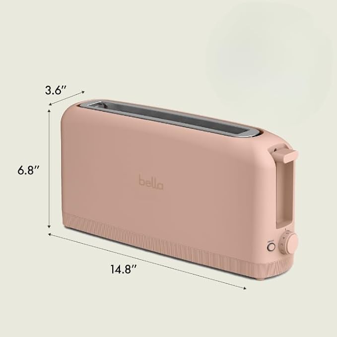 bella 2 Slice Slim Toaster, Fits-anywhere™ Kitchenware, 6 Setting Shade Control with Reheat & Cancel Buttons, Fits sourdough, 10” Long Slot, Anti Jam & Auto Shutoff, 900 Watt, Blossom