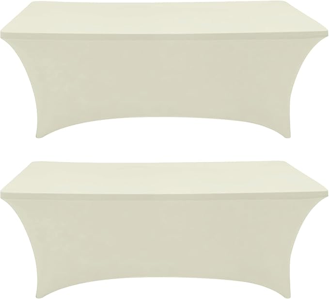 Eurmax USA Rectangular Fitted Spandex Table Covers 4ft Tablecloth Wedding Event Patio Table Decorations Stretch Table Cover for 4ft Folding Table (Ivory,2 Pack)