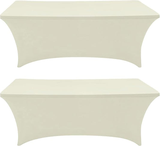 Eurmax USA Rectangular Fitted Spandex Table Covers 4ft Tablecloth Wedding Event Patio Table Decorations Stretch Table Cover for 4ft Folding Table (Ivory,2 Pack)