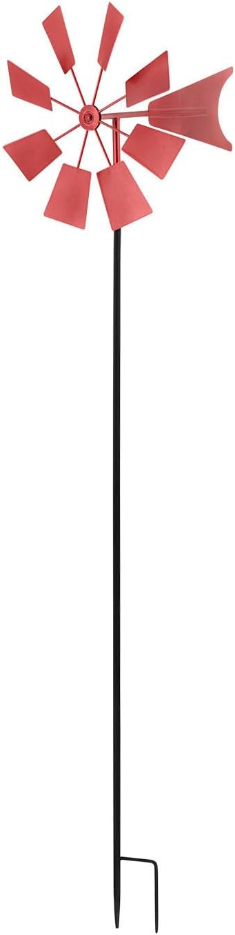 Alpine Corporation 52" Tall Outdoor Metal Windmill Spinner Stake Yard Decoration, Red