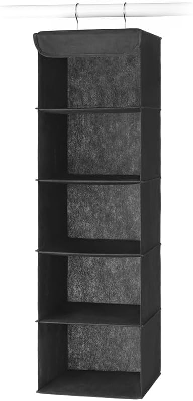 Whitmor 5 Section Closet Organizer - Hanging Shelves with Sturdy Metal Frame, Black